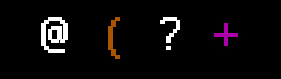 Nethack icons for human, tool, scroll, and book